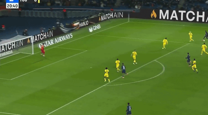 联赛：法甲半场结束 贝拉多射门 内维斯凌空抽射破门 巴黎圣日耳曼1-0图卢兹